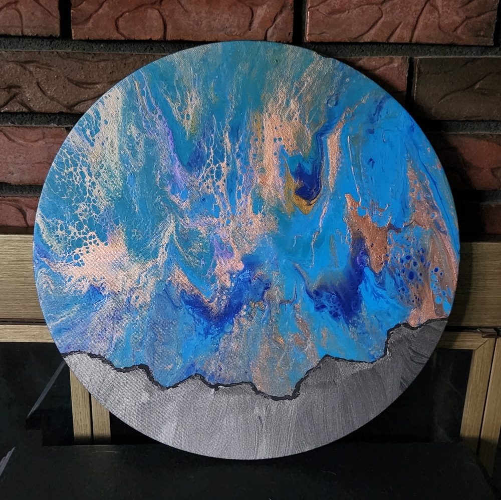 Abstract Blue and Silver Circular Art Piece